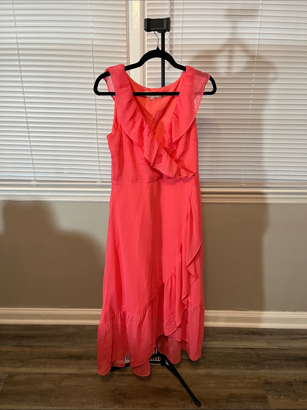 Loft Ruffle V-Neck Sleeveless Coral Pink Maxi Dress